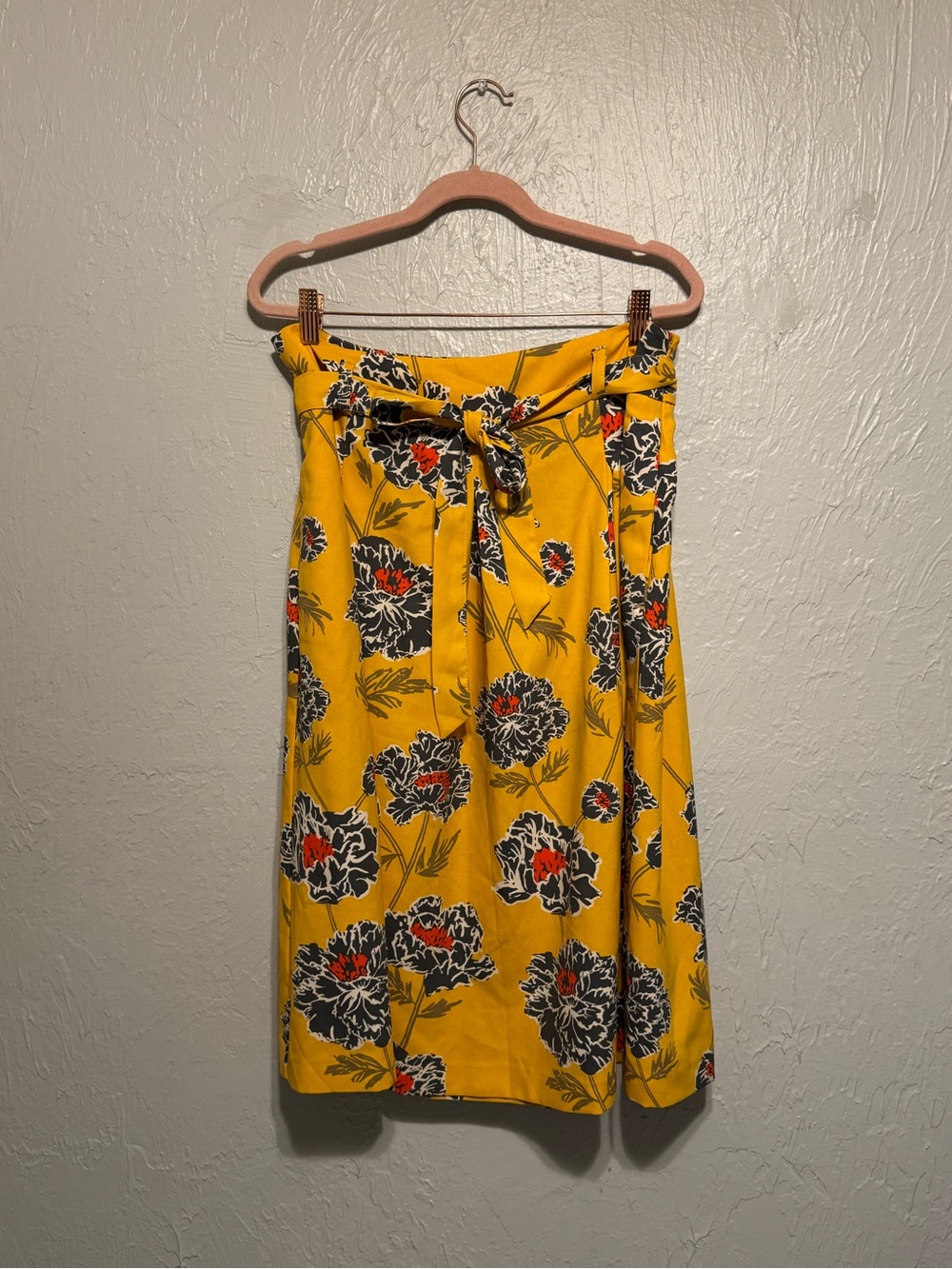Banana Republic Yellow Floral Tie-Front Midi Skirt